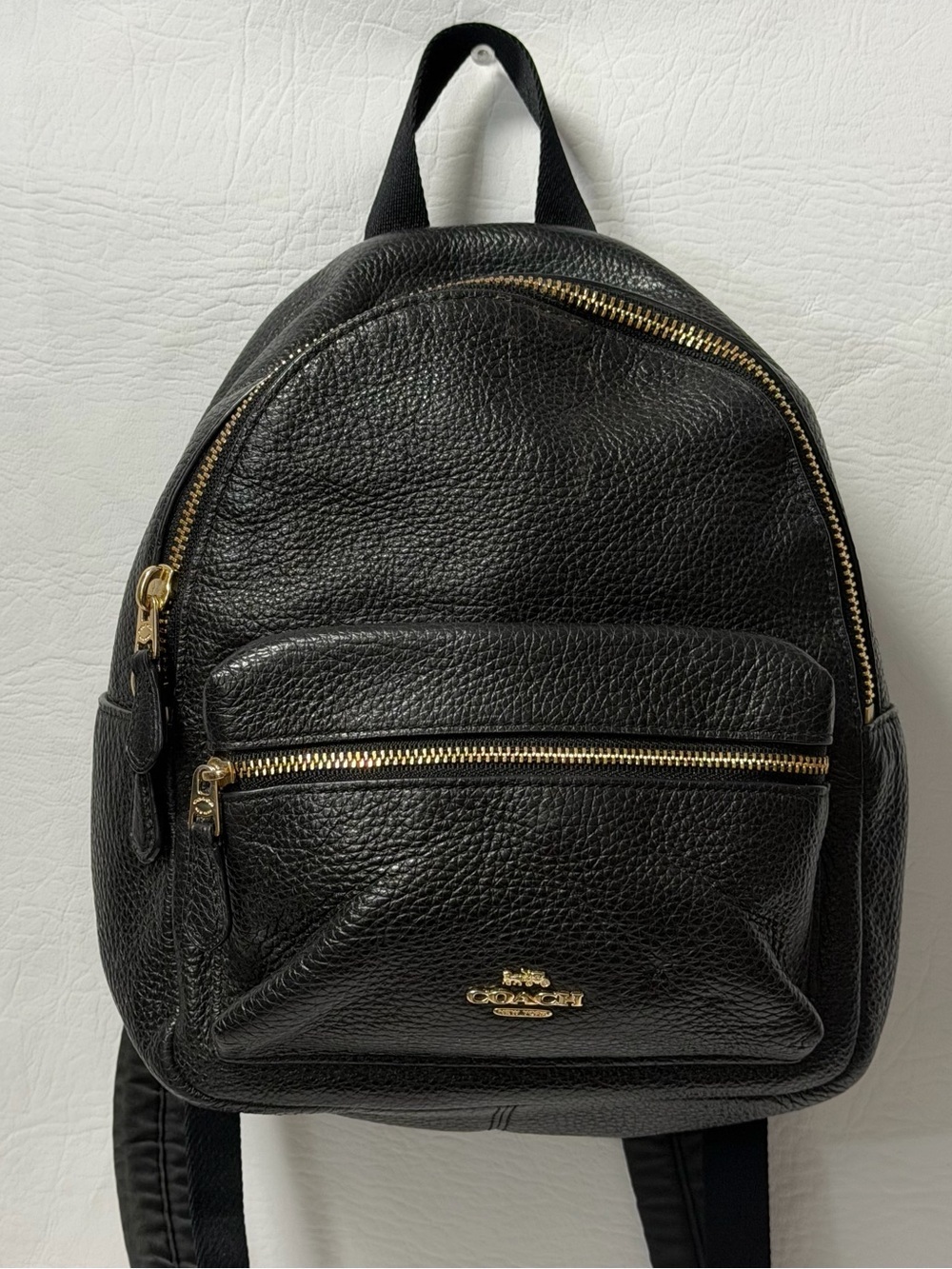 Coach Mini Charlie Black Pebbled Leather Cowhide Backpack - Picture 1 of 8